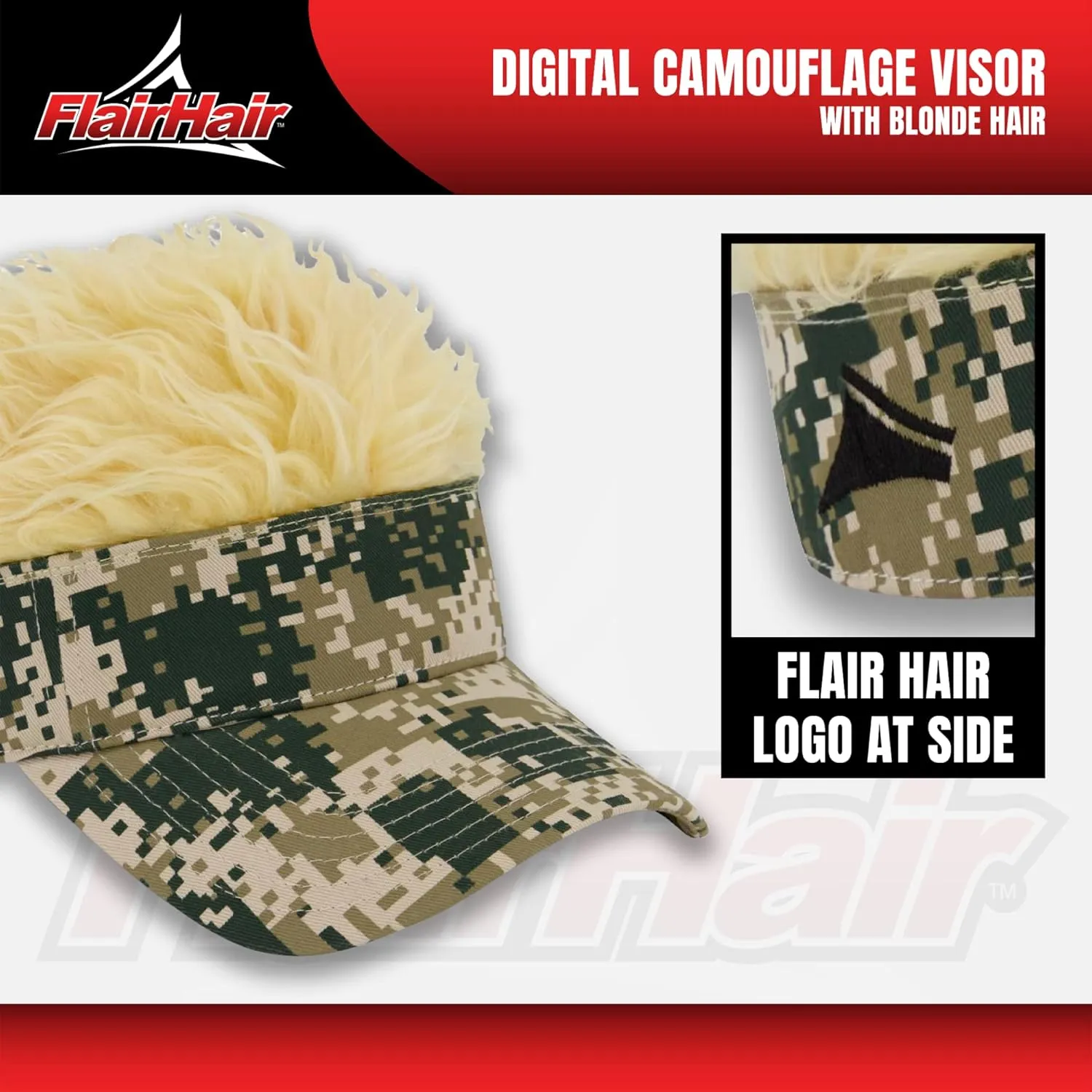 Women's Sun Visor Cap with Fake Hair, Adjustable Baseball Hat