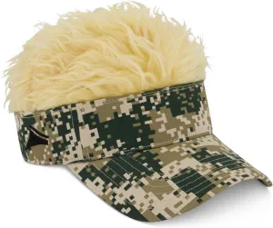 Women's Sun Visor Cap with Fake Hair, Adjustable Baseball Hat