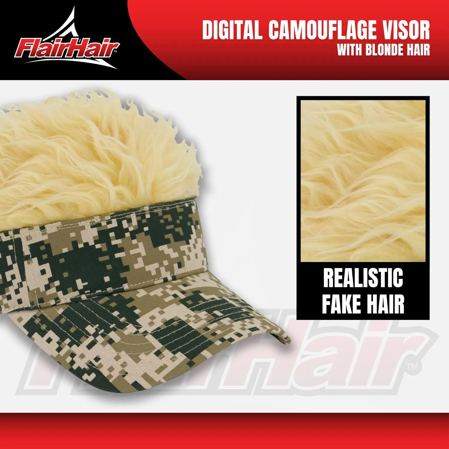 Women's Sun Visor Cap with Fake Hair, Adjustable Baseball Hat