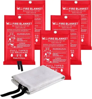 Wucgea Fire Blanket for Home and Kitchen - 5 Pack Fiberglass Reusable Fire Blankets Suppression Emergency for School Fireplace Grill Car Office Garage Welding Warehouse Safety 3.3ft x 3.3ft