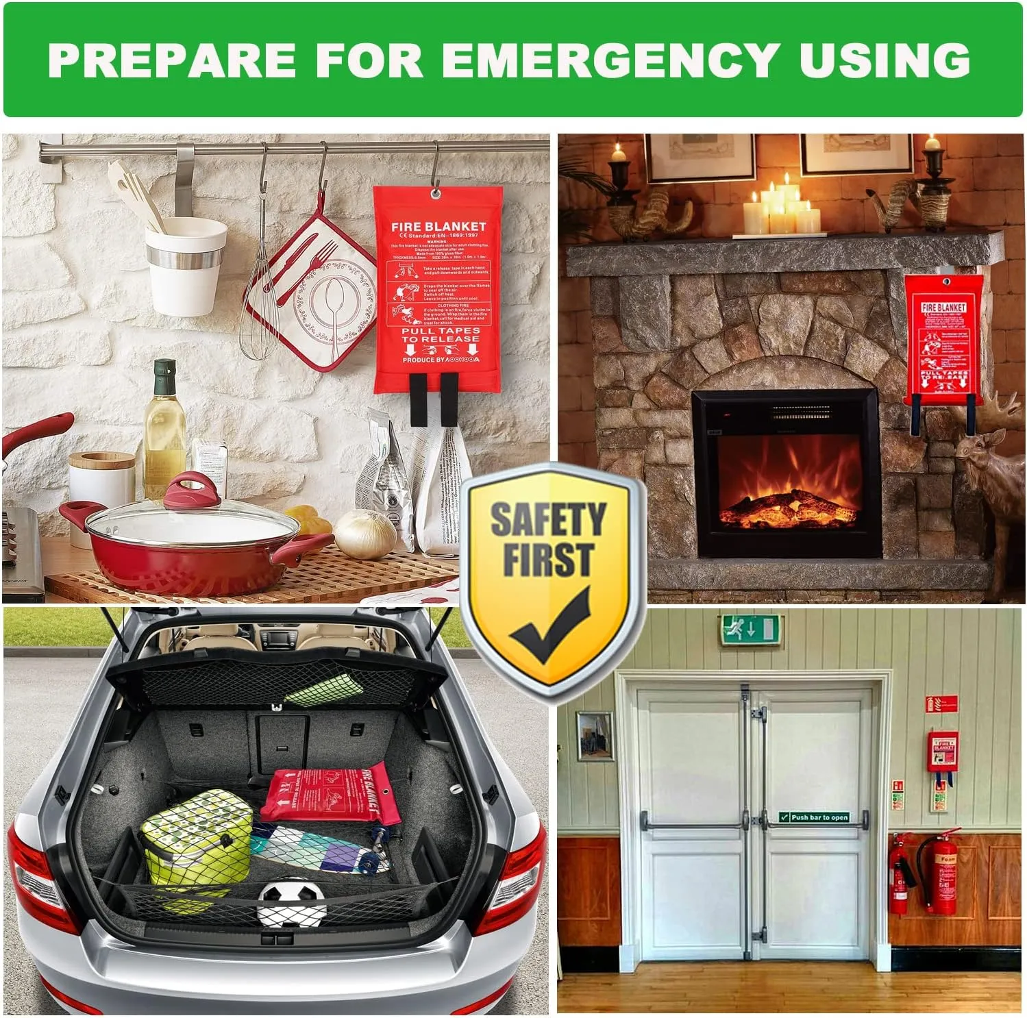 Wucgea Fire Blanket for Home and Kitchen - 5 Pack Fiberglass Reusable Fire Blankets Suppression Emergency for School Fireplace Grill Car Office Garage Welding Warehouse Safety 3.3ft x 3.3ft