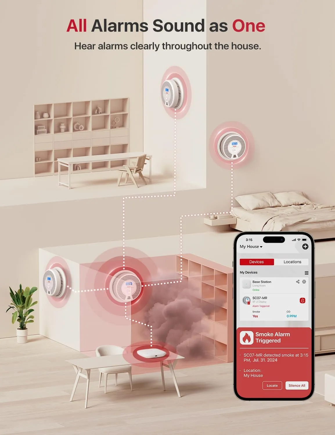 X-Sense Smart Smoke and Carbon Monoxide Detector Combo, Battery-Operated (Not AC Hardwired) Interconnected Combination Smoke Carbon Monoxide Detector, Base Station Required, SC07-MR, 3-Pack