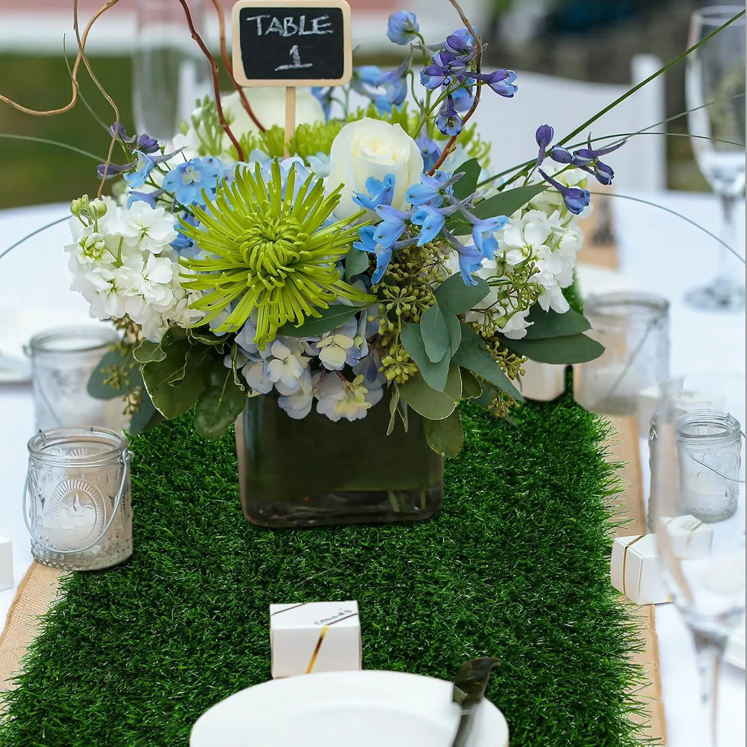 XLX TURF Green Faux Grass Table Runner 12 x 144 Inch, Artificial Turf Table Centerpiece Golf Theme Decor Summer Spring Birthday Party, Wedding, Baby Shower