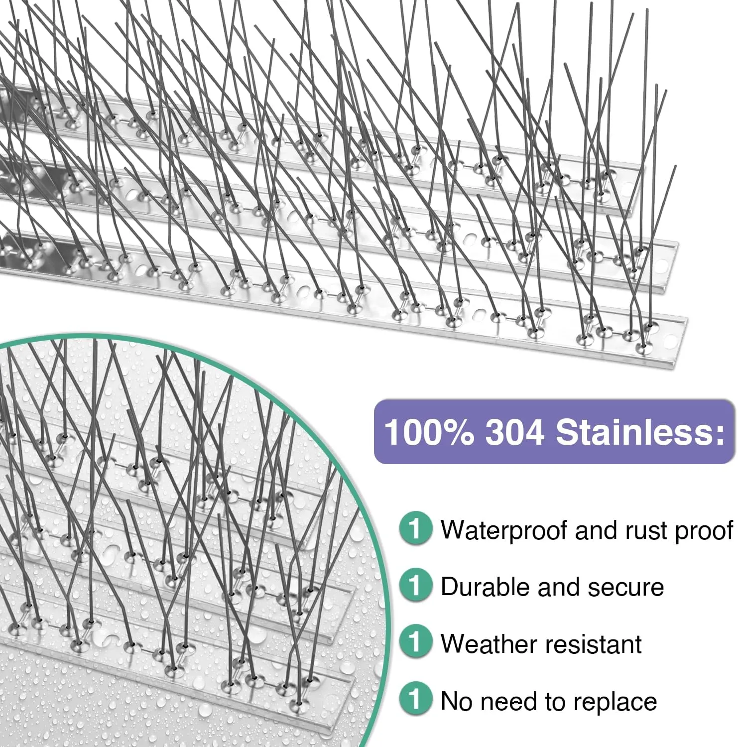 XPCARE 84 Feet Bird Spikes, Stainless Steel Bird Spikes Fence Spikes for Crow Robin Pigeon Squirrel Raccoon Defender Spikes (80 Packs)