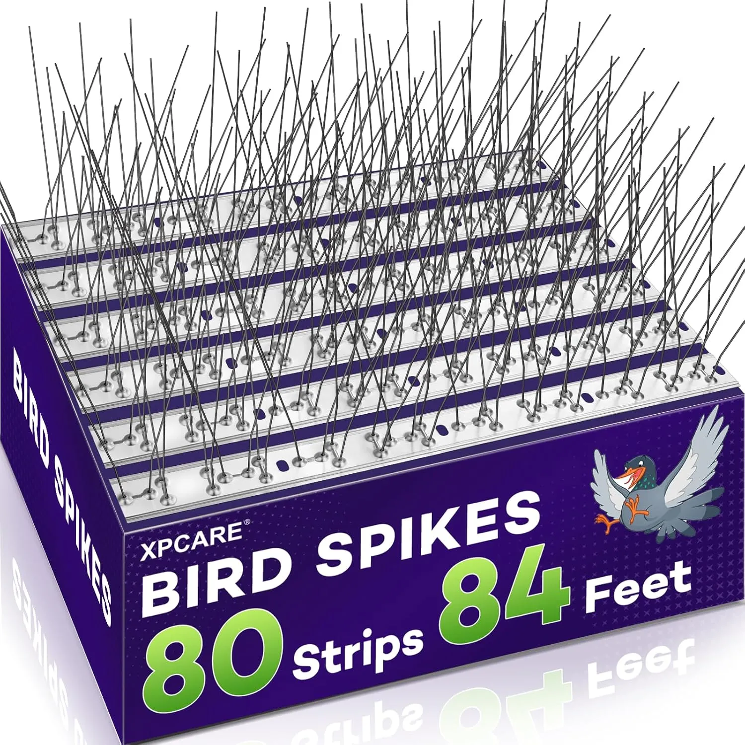 XPCARE 84 Feet Bird Spikes, Stainless Steel Bird Spikes Fence Spikes for Crow Robin Pigeon Squirrel Raccoon Defender Spikes (80 Packs)