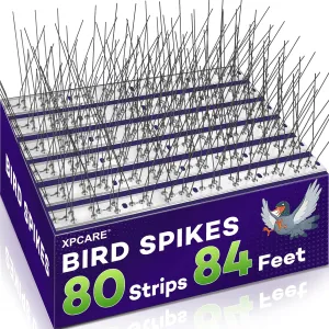 XPCARE 84 Feet Bird Spikes, Stainless Steel Bird Spikes Fence Spikes for Crow Robin Pigeon Squirrel Raccoon Defender Spikes (80 Packs)