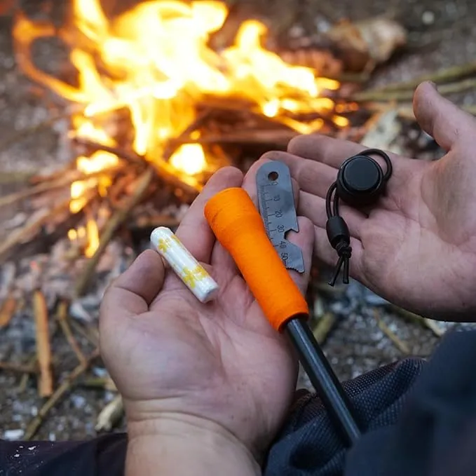 XXL Monster Fire Steel, fire starter kit, camping essentials, survival kit, outdoor, bushcraft, tinder compartment organizer, striker, glow in The dark,