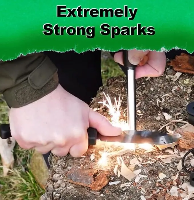 XXL Monster Fire Steel, fire starter kit, camping essentials, survival kit, outdoor, bushcraft, tinder compartment organizer, striker, glow in The dark,