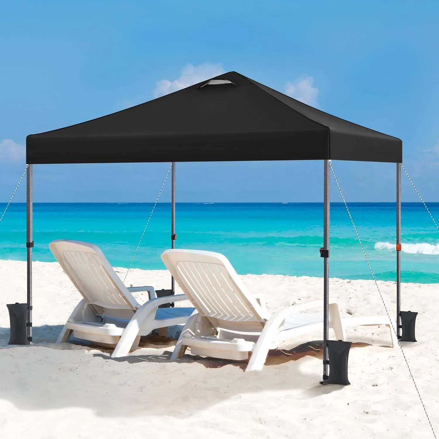 Yaheetech 10x10 Pop up Canopy Tent, Commercial 150D Silver Coated Fabric Outdoor Instant Tent w/Wheeled Bag, 4 Sandbags, 8 Stakes & 4 Ropes for Parties, Camping, Beach, Black