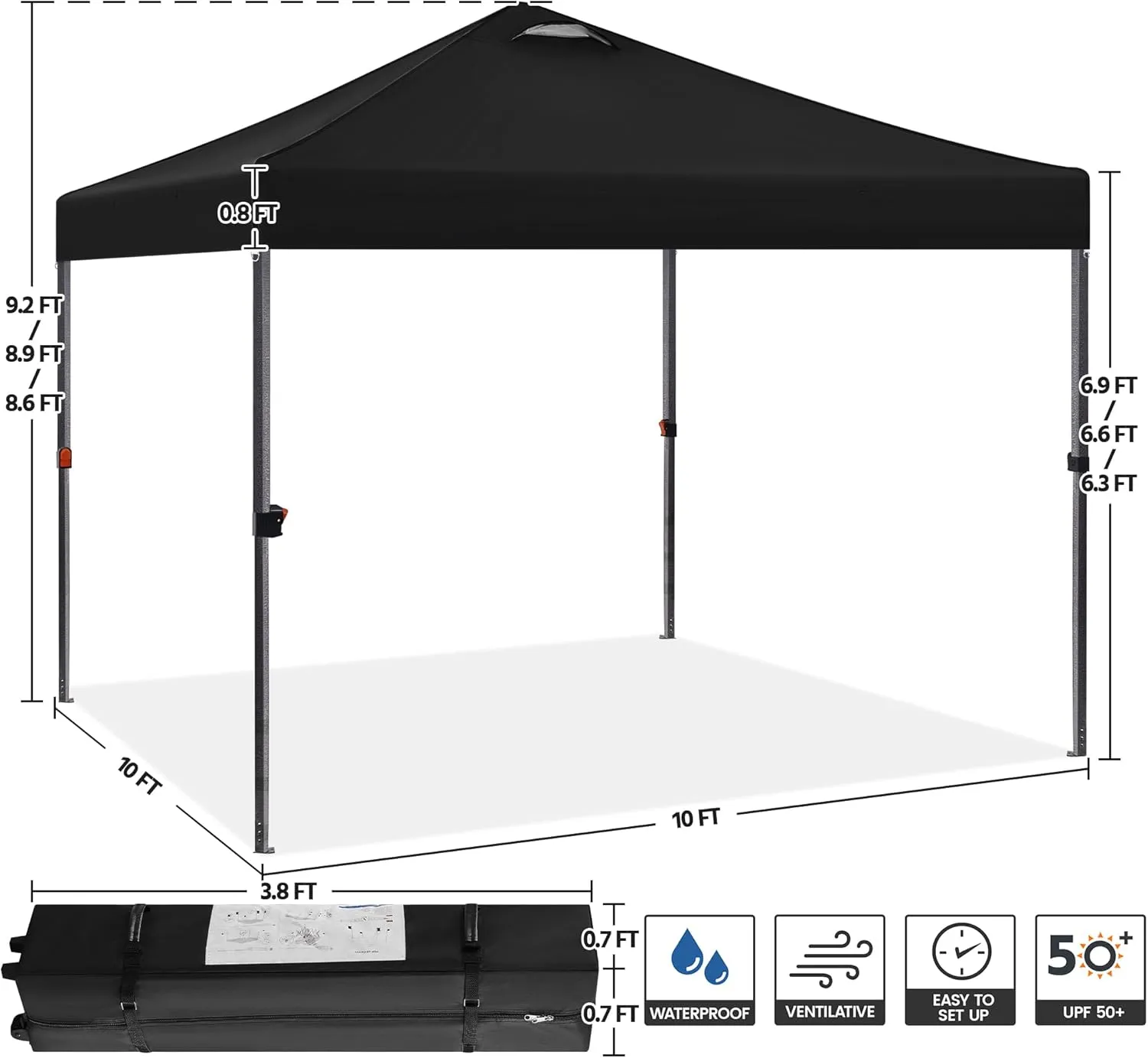 Yaheetech 10x10 Pop up Canopy Tent, Commercial 150D Silver Coated Fabric Outdoor Instant Tent w/Wheeled Bag, 4 Sandbags, 8 Stakes & 4 Ropes for Parties, Camping, Beach, Black