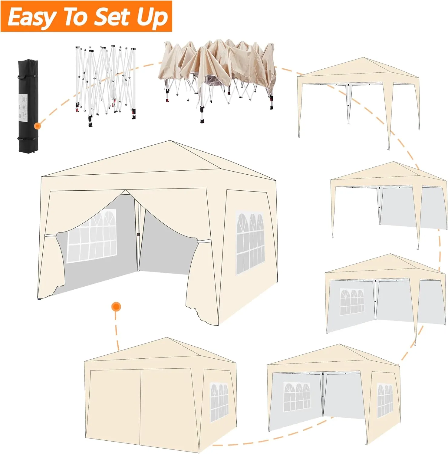 Yaheetech 10x10 Pop Up Canopy with 4 Removable Sidewalls, Portable Enclosed Instant Tent, Waterproof Outdoor Tent, Beach Sun Shelter with 4 Sandbags, 12 Stakes & 4 Ropes, Beige