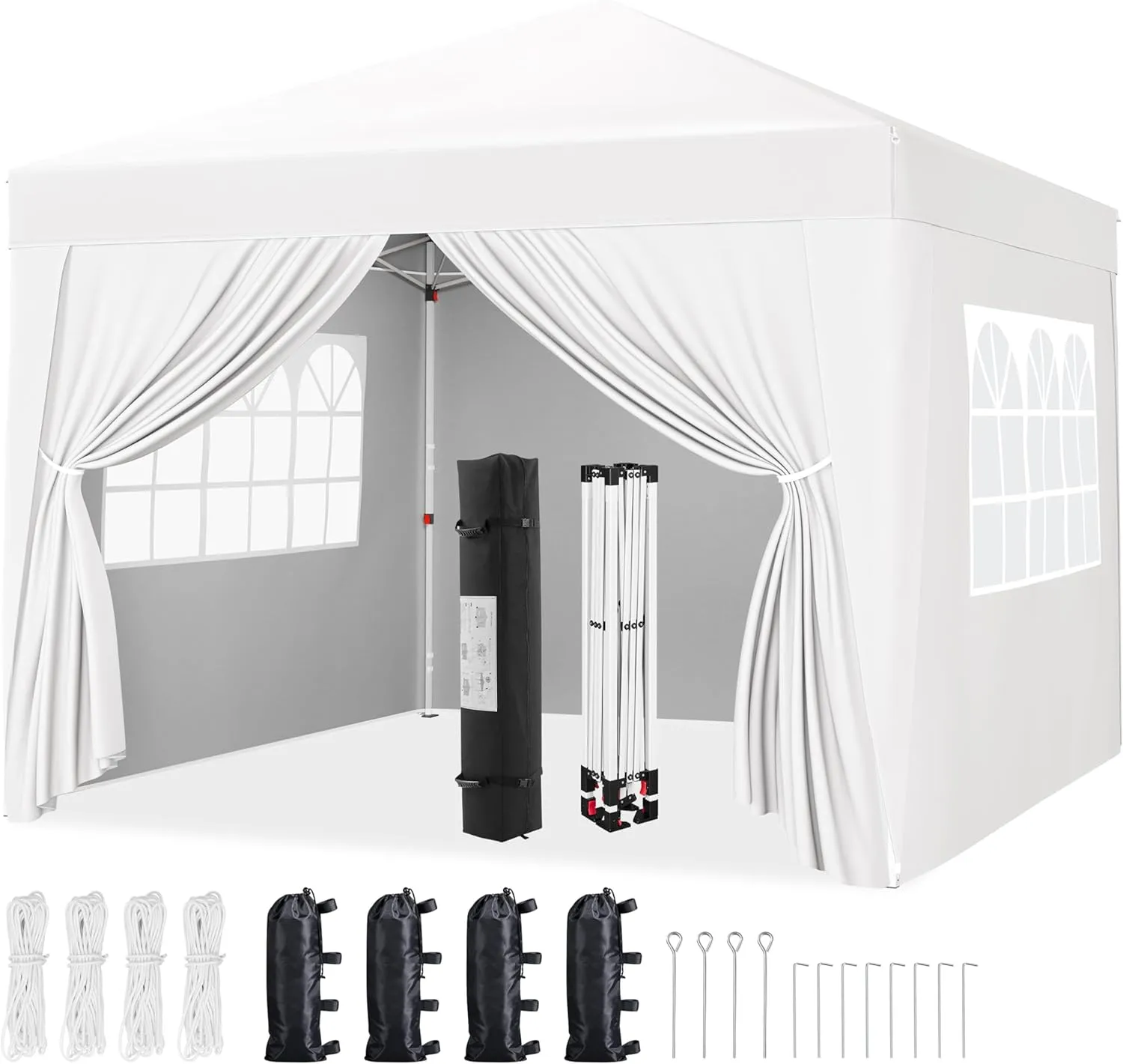 Yaheetech 12x12 Pop Up Canopy with 4 Removable Sidewalls, Portable Enclosed Instant Tent, Waterproof Outdoor Tent, Beach Sun Shelter with 4 Sandbags, 12 Stakes & 4 Ropes, White