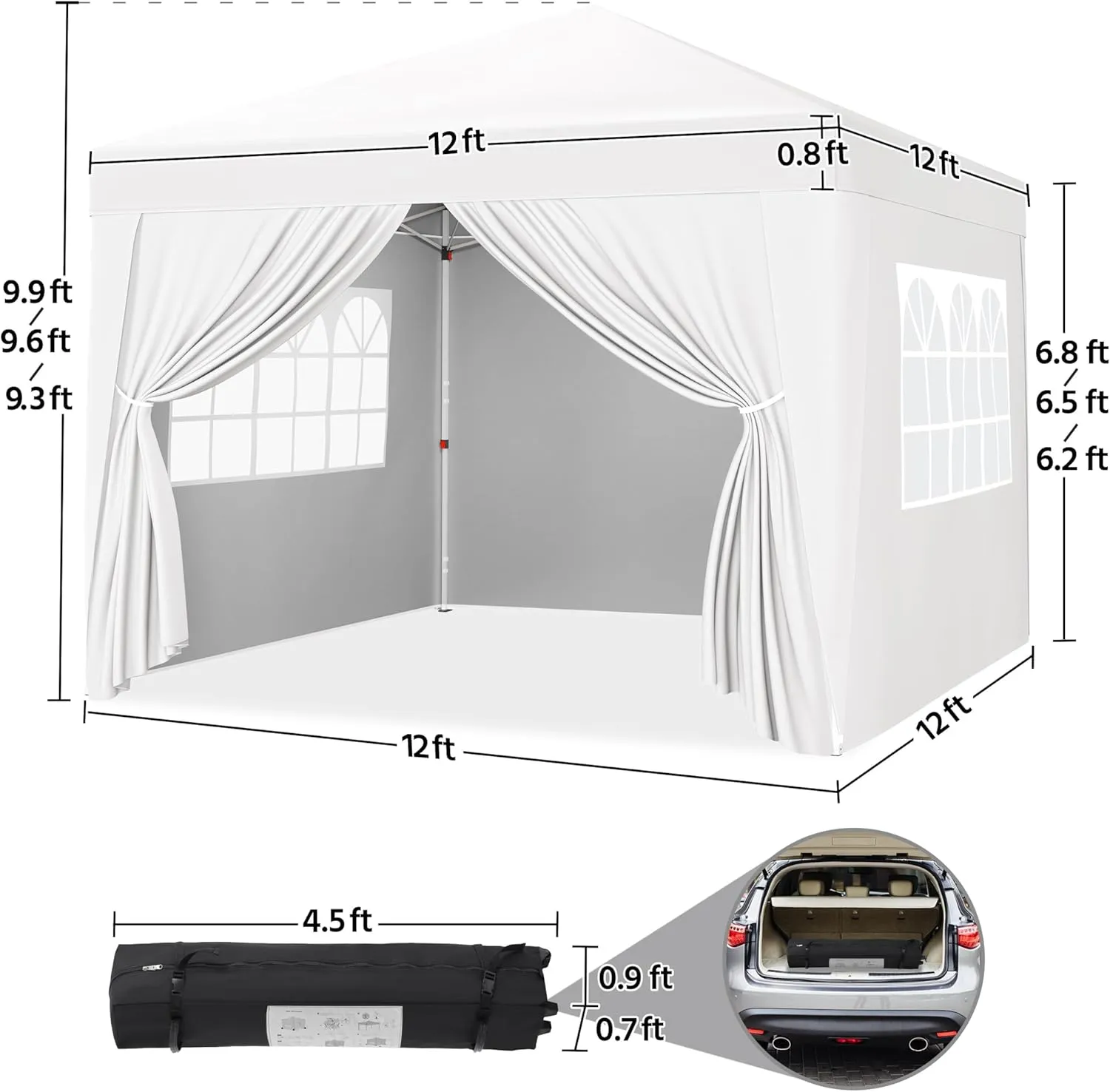 Yaheetech 12x12 Pop Up Canopy with 4 Removable Sidewalls, Portable Enclosed Instant Tent, Waterproof Outdoor Tent, Beach Sun Shelter with 4 Sandbags, 12 Stakes & 4 Ropes, White