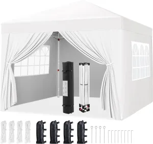 Yaheetech 12x12 Pop Up Canopy with 4 Removable Sidewalls, Portable Enclosed Instant Tent, Waterproof Outdoor Tent, Beach Sun Shelter with 4 Sandbags, 12 Stakes & 4 Ropes, White