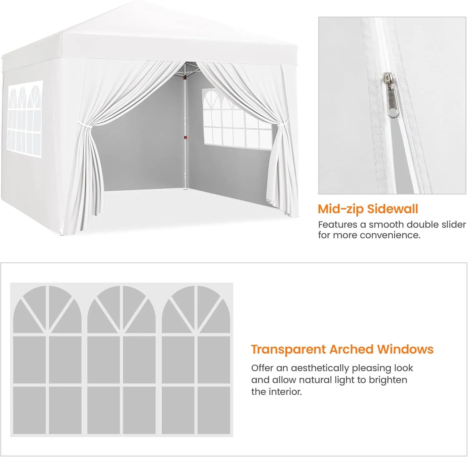 Yaheetech 12x12 Pop Up Canopy with 4 Removable Sidewalls, Portable Enclosed Instant Tent, Waterproof Outdoor Tent, Beach Sun Shelter with 4 Sandbags, 12 Stakes & 4 Ropes, White