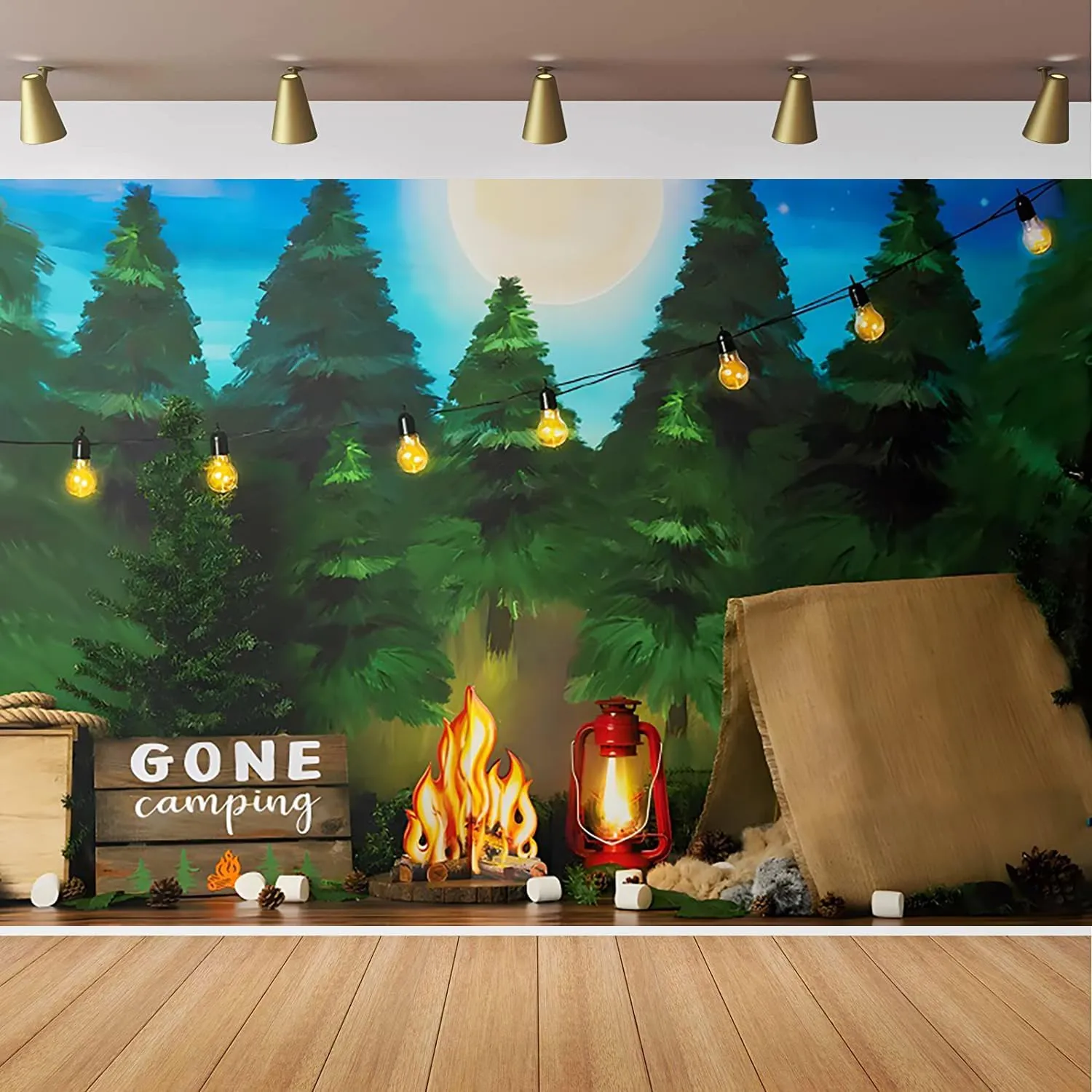 Yeele 10x8ft Gone Camping Backdrop Jungle Safari Forest Adventure Scene Photography Background Outdoor Camping Night Vinyl Wallpaper Happy Camper Portrait Photo Props