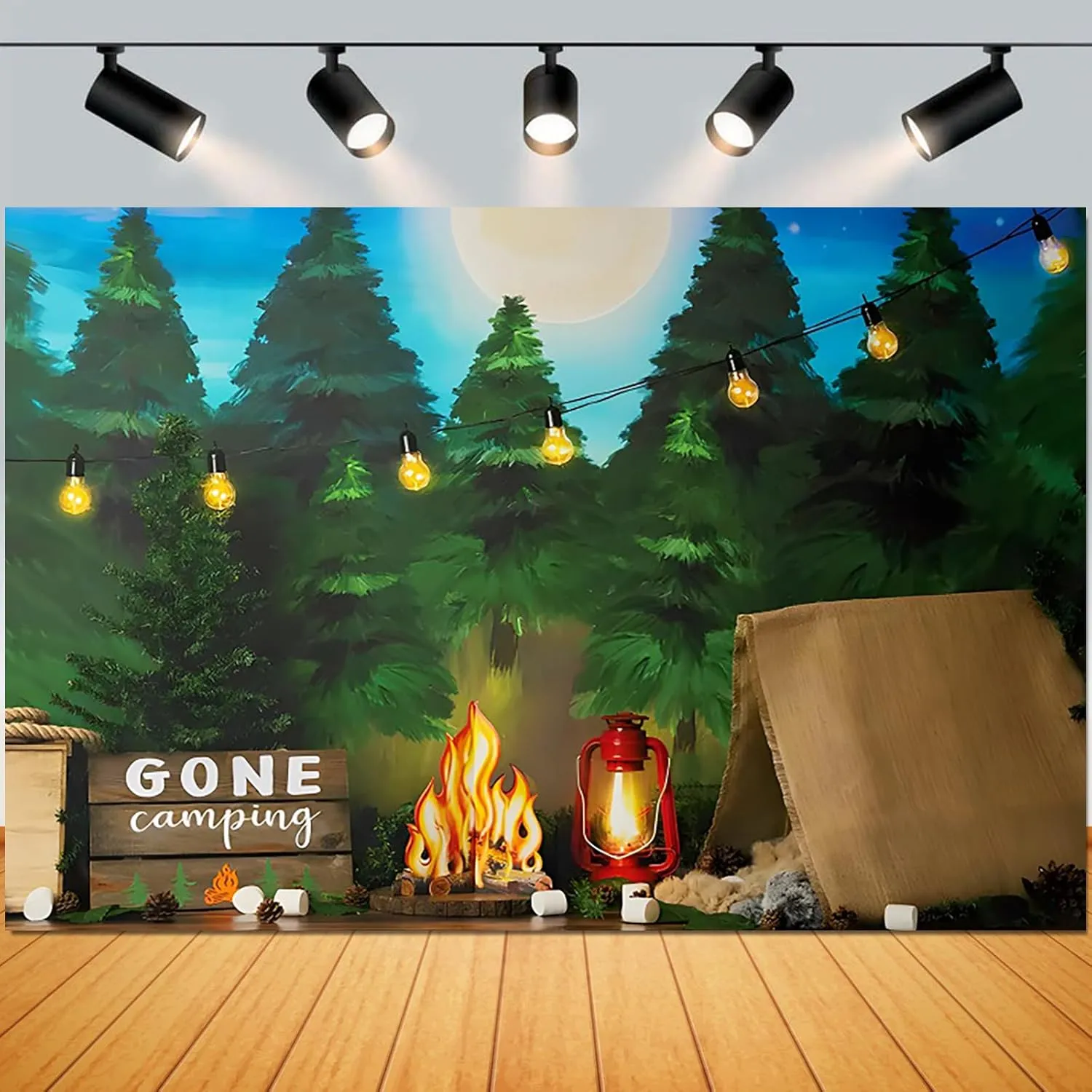 Yeele 10x8ft Gone Camping Backdrop Jungle Safari Forest Adventure Scene Photography Background Outdoor Camping Night Vinyl Wallpaper Happy Camper Portrait Photo Props