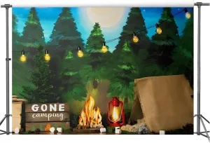 Yeele 10x8ft Gone Camping Backdrop Jungle Safari Forest Adventure Scene Photography Background Outdoor Camping Night Vinyl Wallpaper Happy Camper Portrait Photo Props