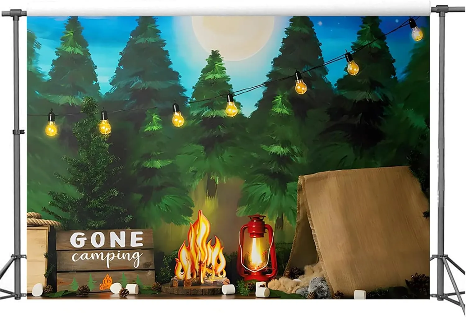 Yeele 10x8ft Gone Camping Backdrop Jungle Safari Forest Adventure Scene Photography Background Outdoor Camping Night Vinyl Wallpaper Happy Camper Portrait Photo Props