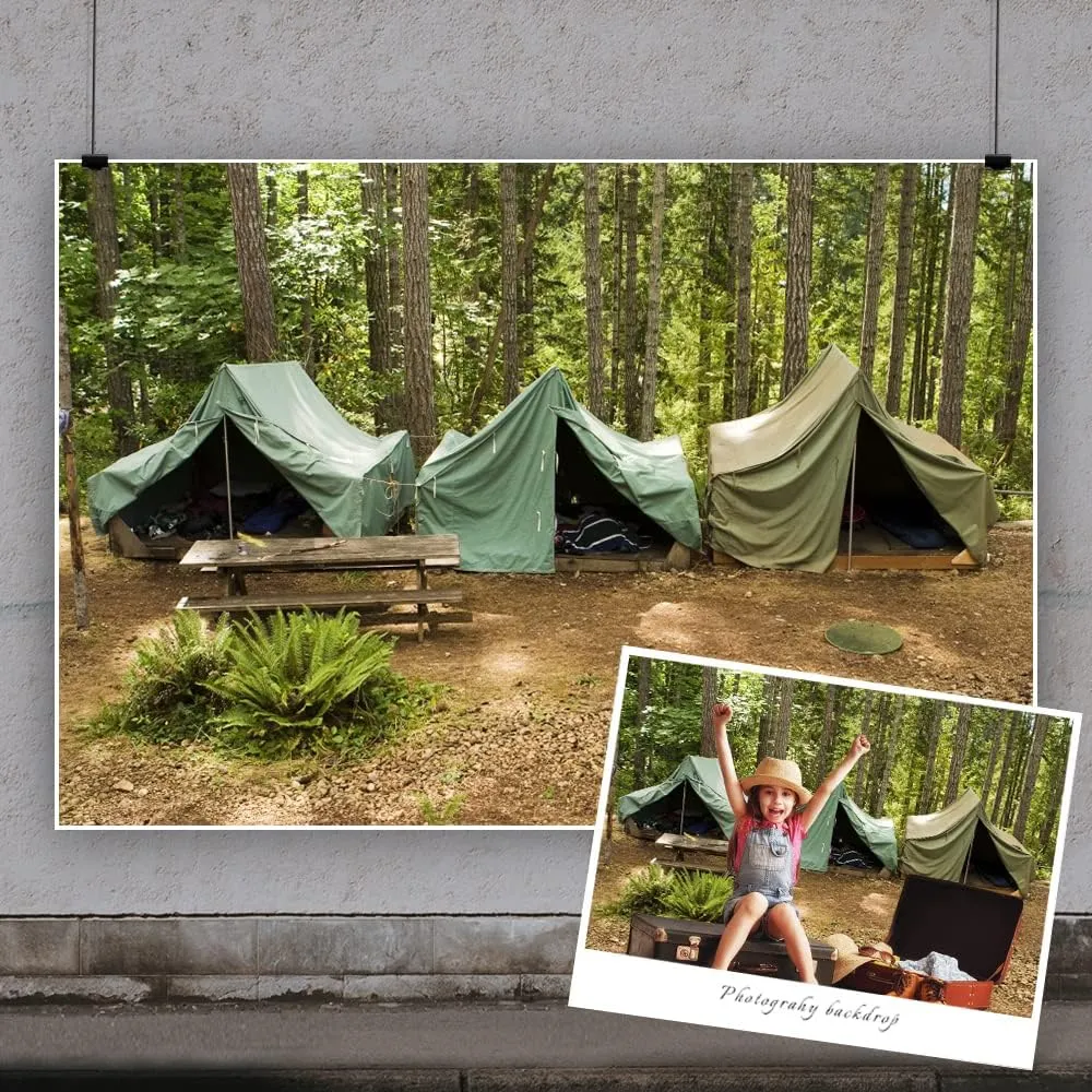 Yeele 10x8ft Summer Camp Backdrop Scouts Forest Camping Campground Canvas Tents Photography Background Jungle Picnic Hiking Outdoors Travel Adventure Trip Photo Booth Studio Props Wallpaper Vinyl
