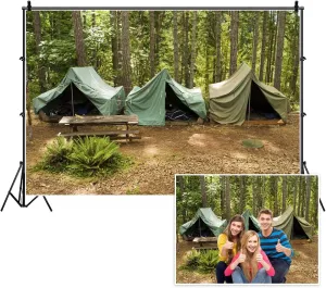 Yeele 10x8ft Summer Camp Backdrop Scouts Forest Camping Campground Canvas Tents Photography Background Jungle Picnic Hiking Outdoors Travel Adventure Trip Photo Booth Studio Props Wallpaper Vinyl