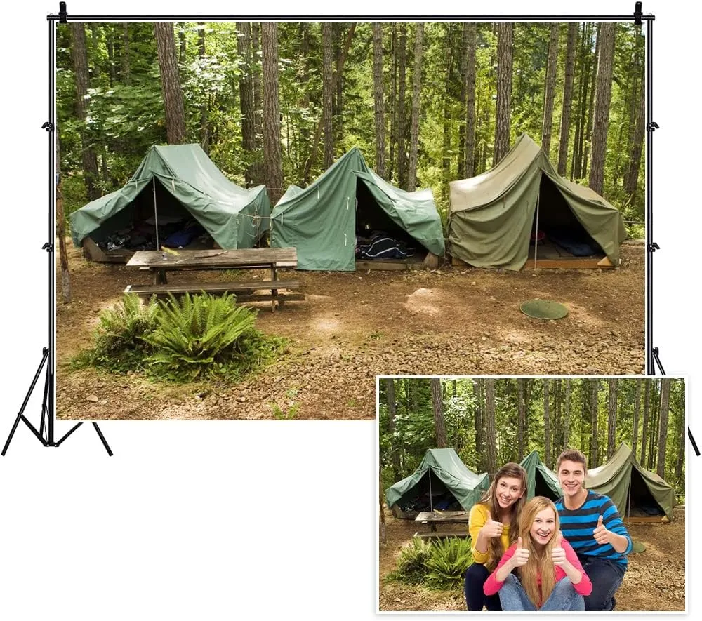 Yeele 10x8ft Summer Camp Backdrop Scouts Forest Camping Campground Canvas Tents Photography Background Jungle Picnic Hiking Outdoors Travel Adventure Trip Photo Booth Studio Props Wallpaper Vinyl