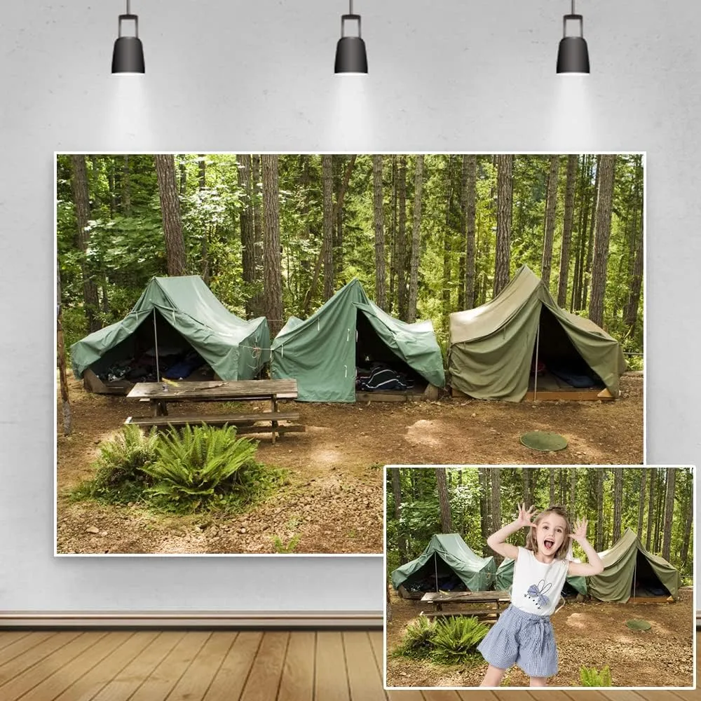 Yeele 10x8ft Summer Camp Backdrop Scouts Forest Camping Campground Canvas Tents Photography Background Jungle Picnic Hiking Outdoors Travel Adventure Trip Photo Booth Studio Props Wallpaper Vinyl