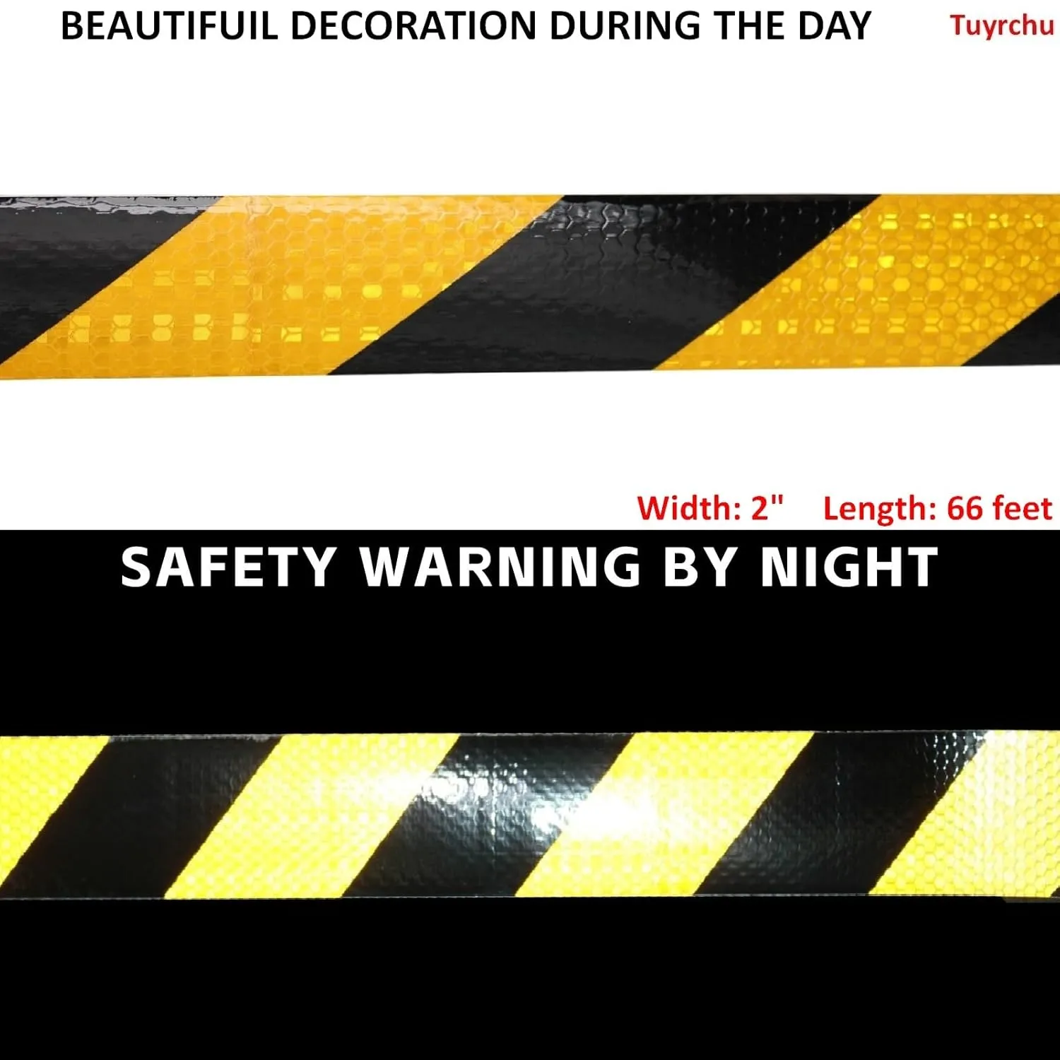Yellow Black Reflective Tape 2 inch X 66 feet, Outdoor Waterproof Hazard Conspicuity Warning Industrial Marking Tape
