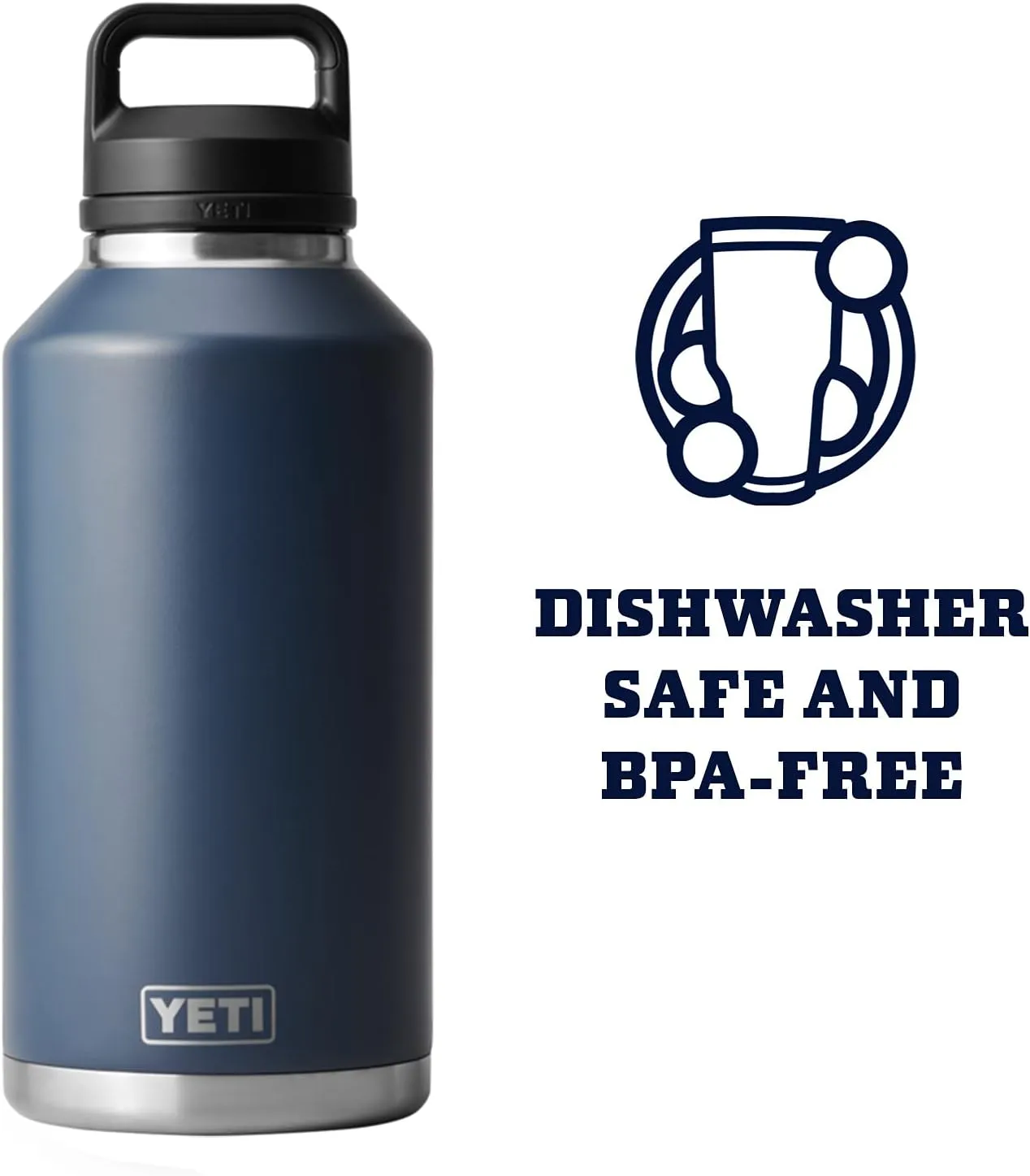 YETI Rambler 64 oz Bottle, Vacuum Insulated, Leakproof, Stainless Steel with Chug Cap, Navy