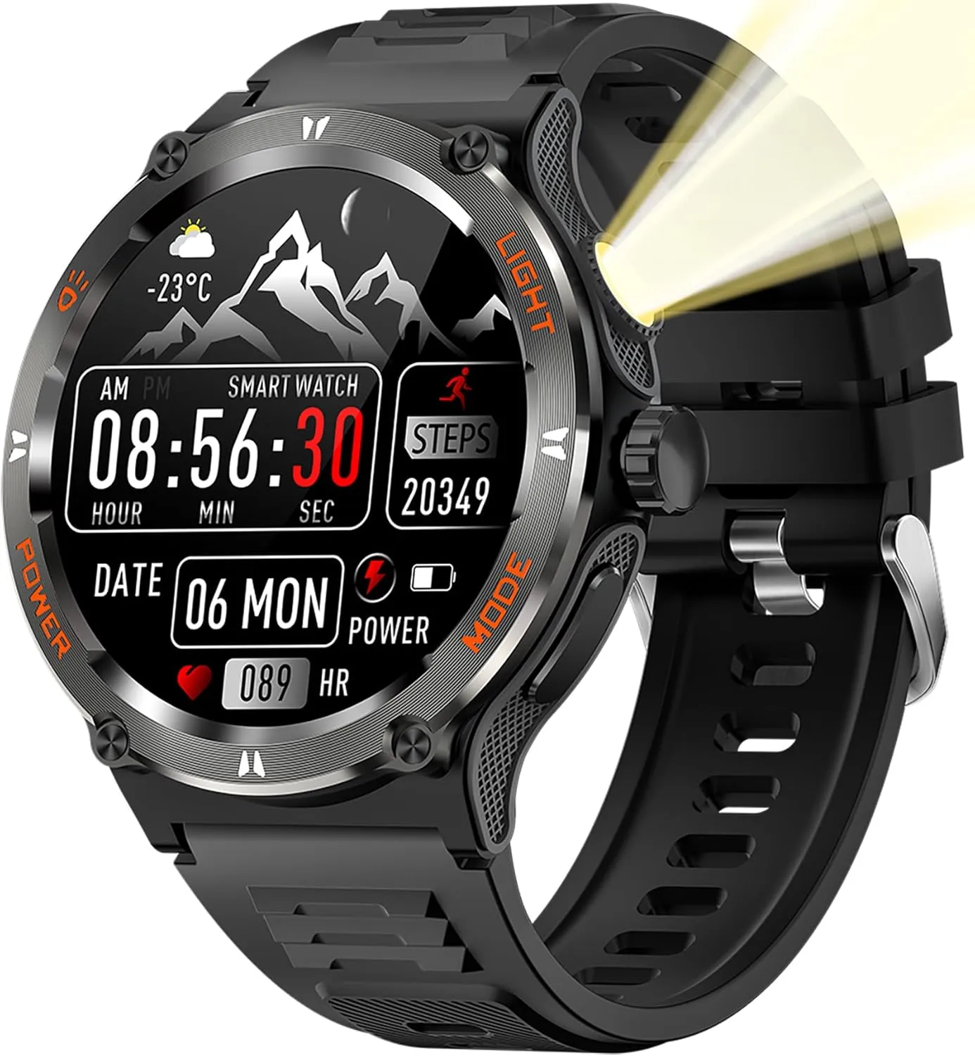 Yihou Smart Watch with Compass and Flashlight, Military Activity Tracker for Android iOS（Bluetooth Call Answer/Dial Calls） Rugged Smartwatch AI Voice Assistant/Heart Rate/Blood Pressure