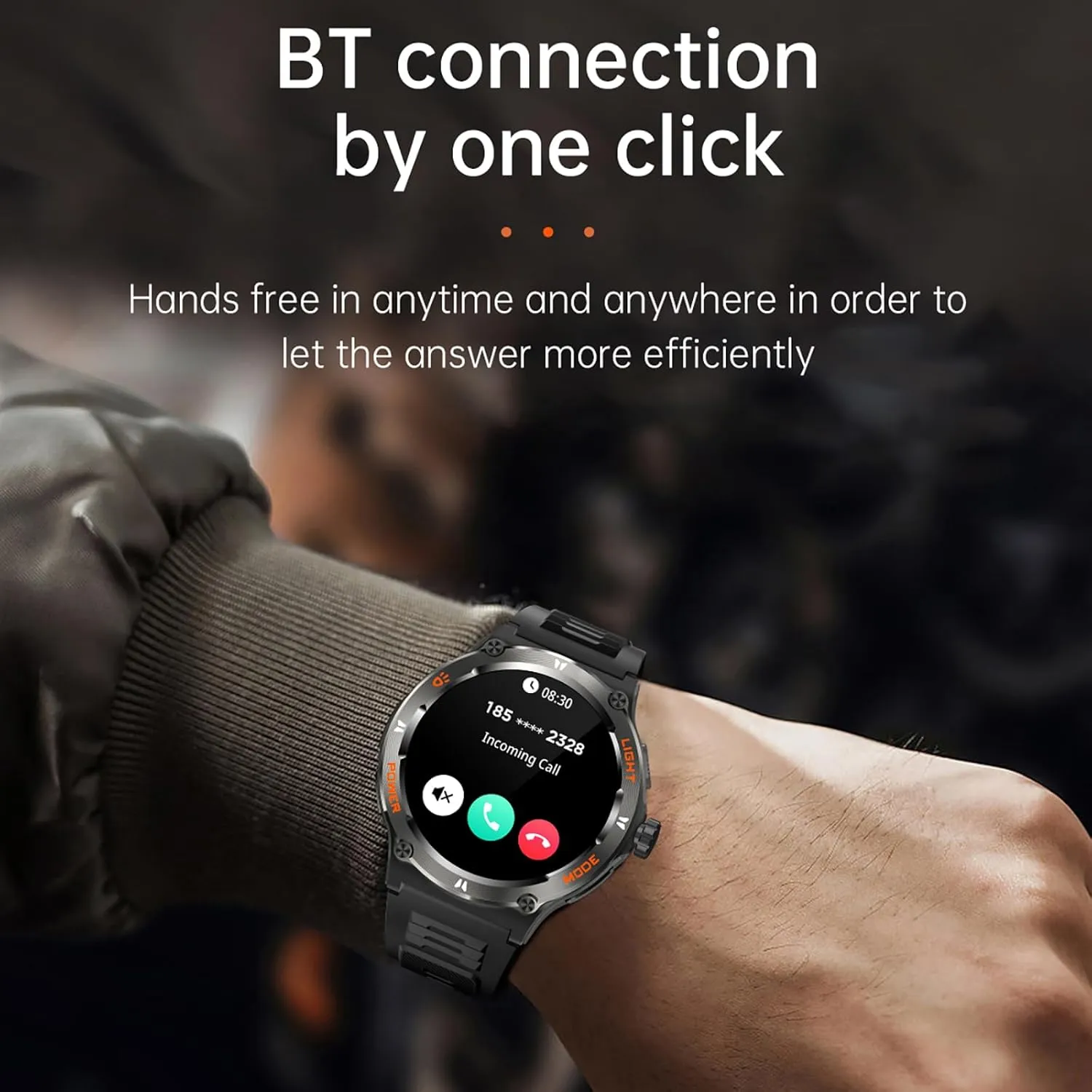 Yihou Smart Watch with Compass and Flashlight, Military Activity Tracker for Android iOS（Bluetooth Call Answer/Dial Calls） Rugged Smartwatch AI Voice Assistant/Heart Rate/Blood Pressure