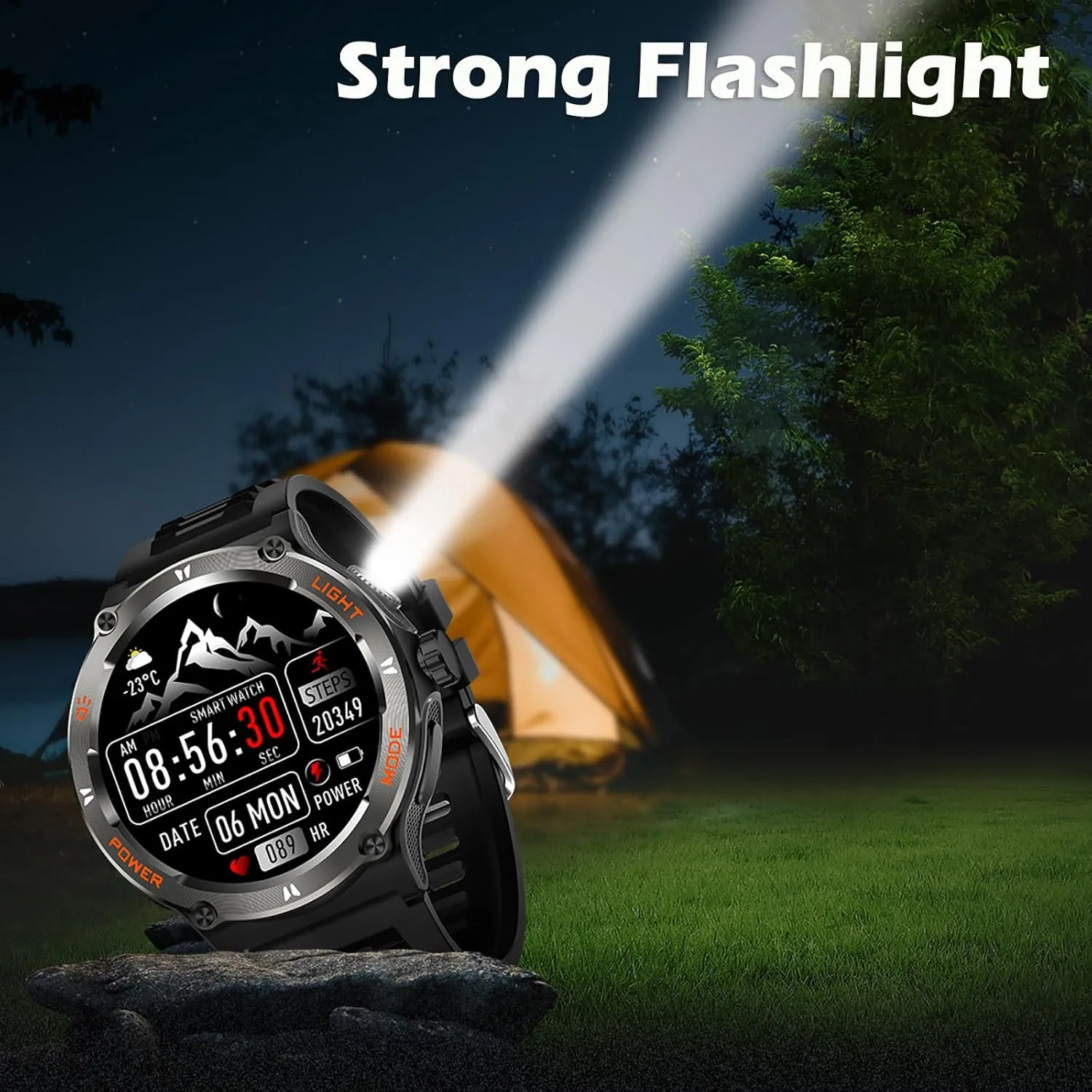 Yihou Smart Watch with Compass and Flashlight, Military Activity Tracker for Android iOS（Bluetooth Call Answer/Dial Calls） Rugged Smartwatch AI Voice Assistant/Heart Rate/Blood Pressure