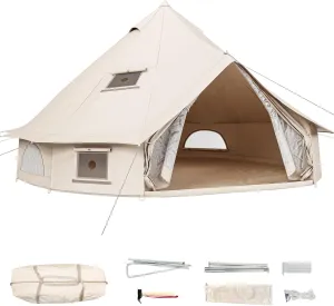 YITAHOME Canvas Bell Yurt Tents - 4 Season Waterproof Glamping Tents w/Stove Jack for Family Camping, Hunting, Parties - 13/16.4/20FT