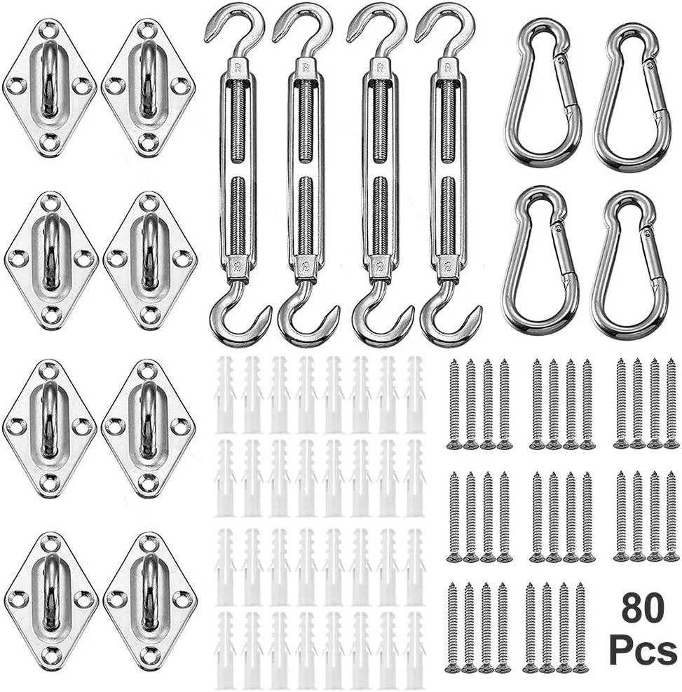 yofit Shade Sail Hardware Kit 5 inch for Triangle Rectangle Sun Shade Sail Installation, 304 Grade Stainless for Garden Outdoors, 80 Pcs