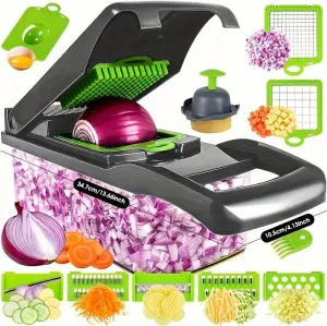 Zazz Co® 9 in 1 Vegetable Chopper - Onion Dicer - Vegetable Slicer & Spiralizer with Storage Container - Essential Kitchen Gadgets & Tools for Every Home