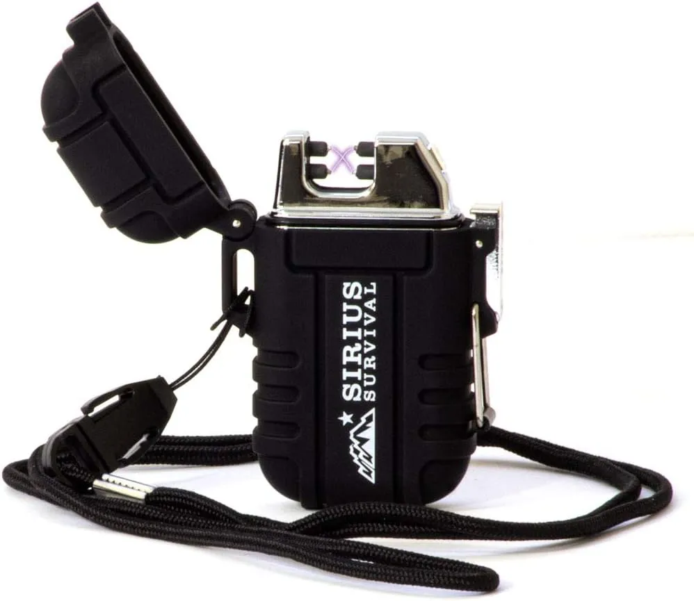 ZeuX Electric Plasma Lighter, USB Rechargeable Windproof Waterproof Dual Arc Lighter with Lanyard for Survival/Outdoor/Camping Adventures (Black)