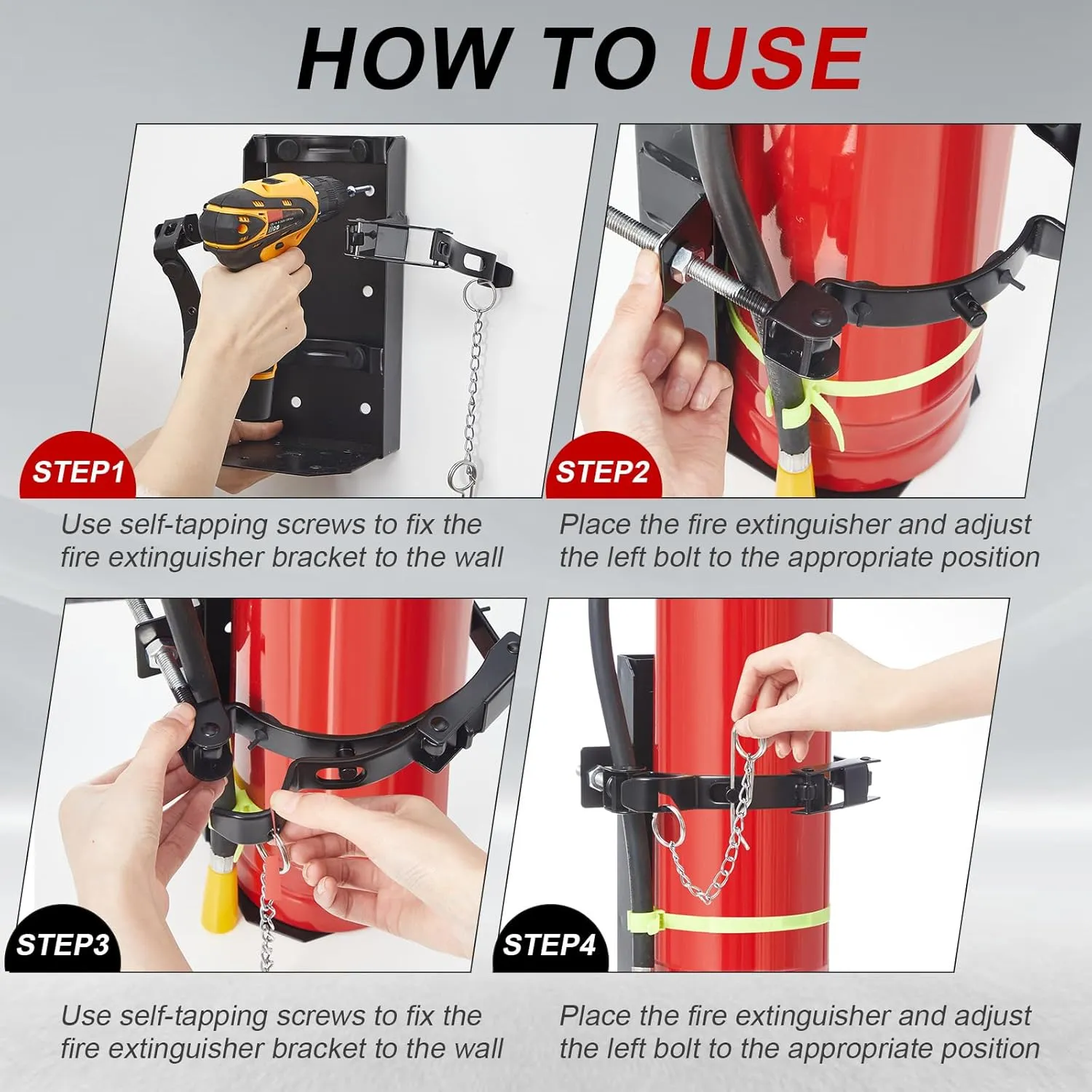 Zonon 1 Pcs Heavy Duty Fire Extinguisher Bracket Metal Fire Extinguisher Holder Wall Mount for Home Car Truck, Mini, Small, and Medium Sized, Black (Fits 10lb Extinguisher)
