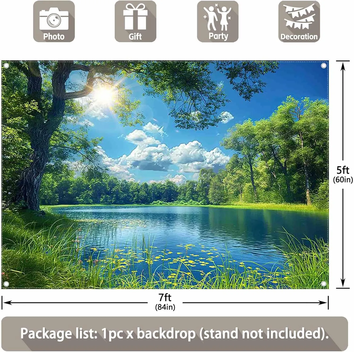 ZTHMOE Fabric 7x5ft Lake Natural Scenery Backdrop River Forest Tree Blue Sky Background Picnic Camping Hiking Spring Outdoor Party Decorations Photoshoot Banner Props