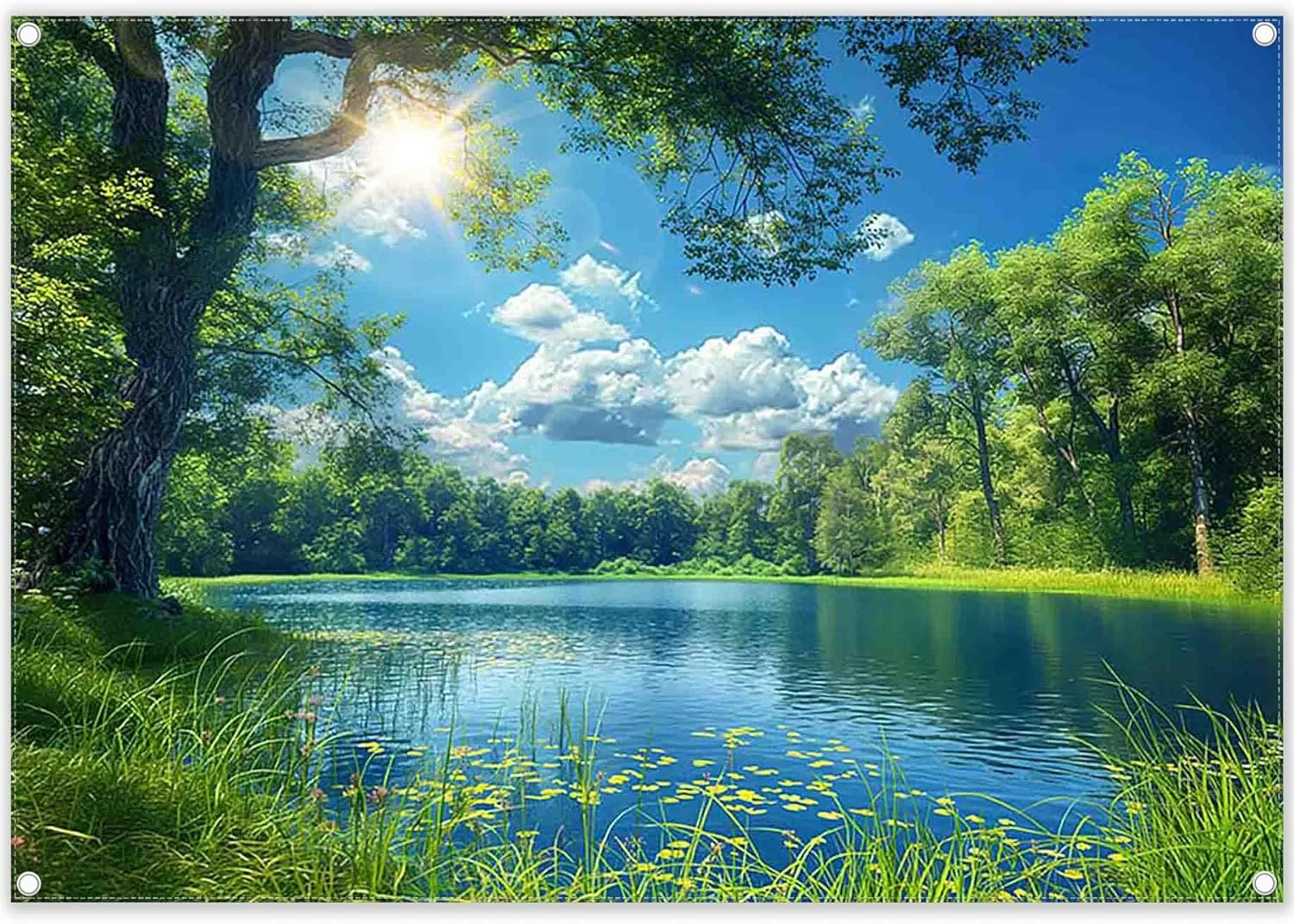 ZTHMOE Fabric 7x5ft Lake Natural Scenery Backdrop River Forest Tree Blue Sky Background Picnic Camping Hiking Spring Outdoor Party Decorations Photoshoot Banner Props