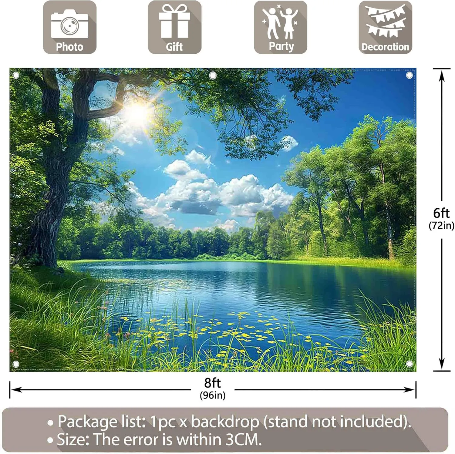 ZTHMOE Fabric 8x6ft Lake Natural Scenery Backdrop River Forest Tree Blue Sky Background Picnic Camping Hiking Spring Outdoor Party Decorations Photoshoot Banner Props