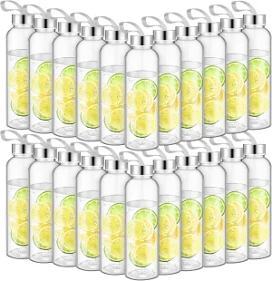 Zubebe 20 Pcs Reusable Water Bottles Bulk Clear Bottles with Stainless Steel Leak Proof Lids Acrylic Bottles with Nylon Carrying Strap Shaker Bottles for Water, Milk, Smoothie, Juice Beverage
