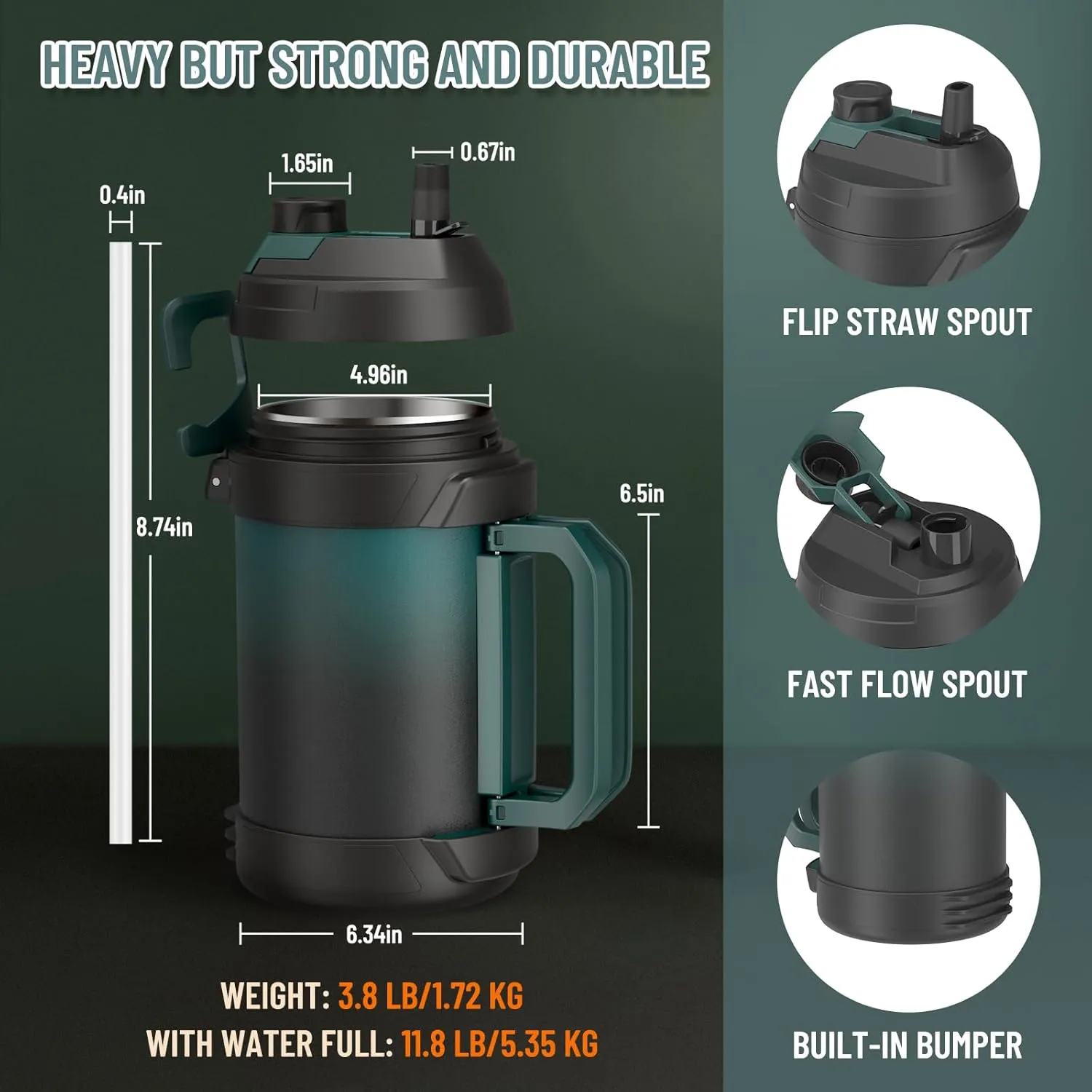 Zukro 1 Gallon Water Jug, One Gallon Large Triple Wall Insulated Metal Jug With Straw and Spout, No Sweat 128 oz Stainless Steel Sport Water Bottle Keeps Cold 48 Hours for Outdoors, Lavender
