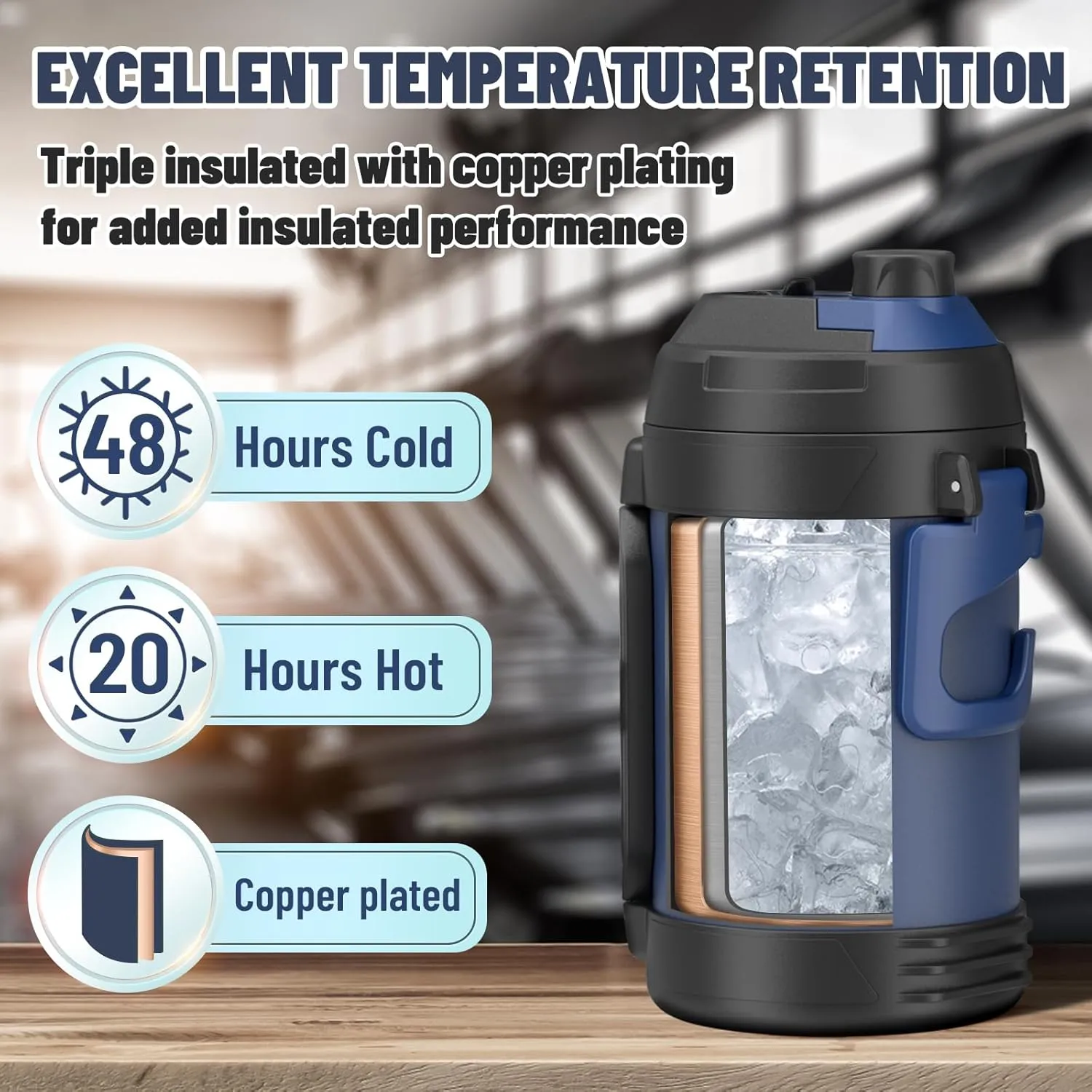 Zukro 1 Gallon Water Jug, One Gallon Large Triple Wall Insulated Metal Jug With Straw and Spout, No Sweat 128 oz Stainless Steel Sport Water Bottle Keeps Cold 48 Hours for Outdoors, Lavender