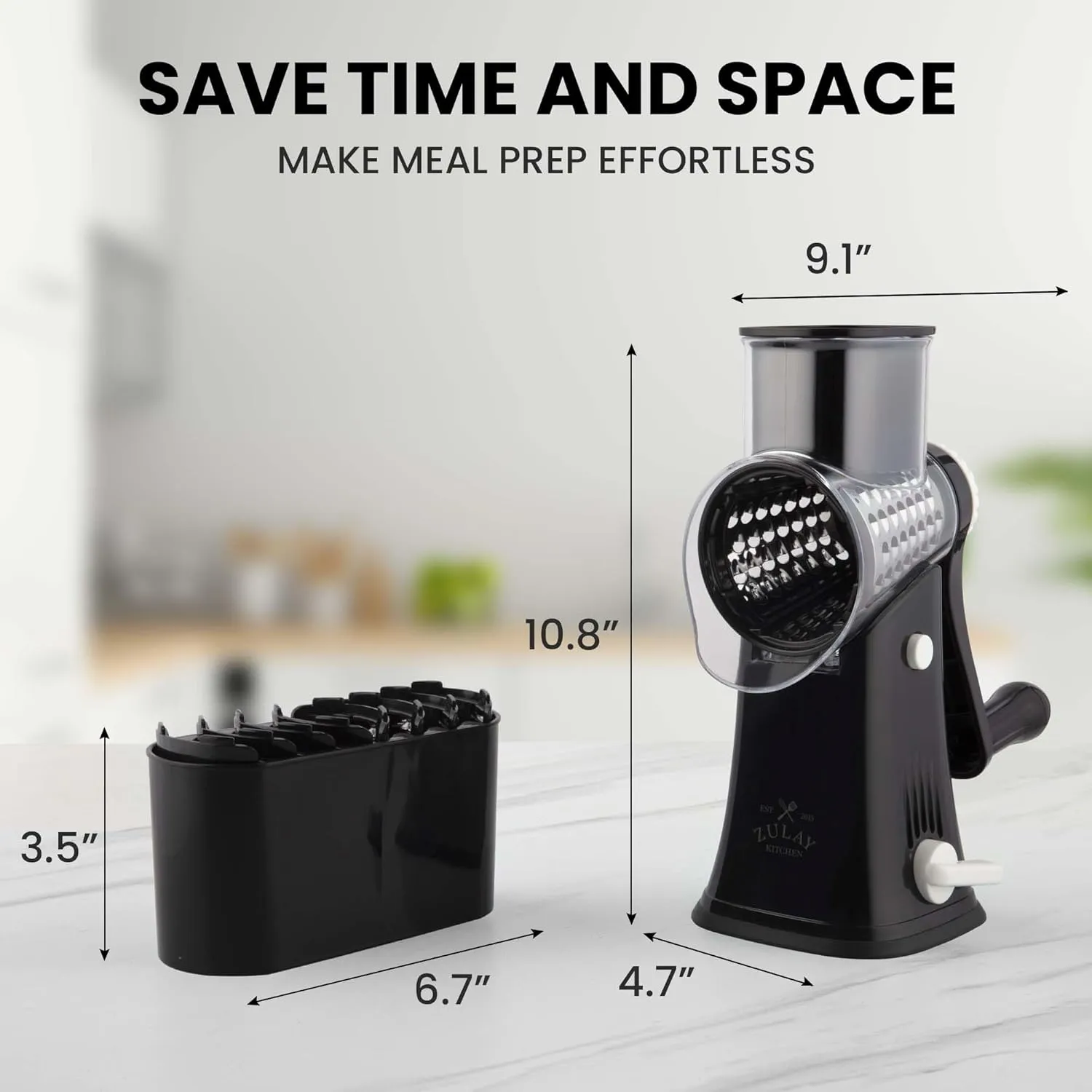 Zulay Kitchen Rotary Cheese Grater 5 Blade Cheese Shredder - Manual Hand Crank Cheese Grater With Reinforced Suction & 5 Interchangeable Drums - Easy to Use, Vegetable Chopper Round Mandoline Slicer